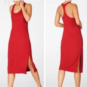 Fabletics Casual Casey Racerback Dress Midi Scoop Neck Sleeveless Slit Red
